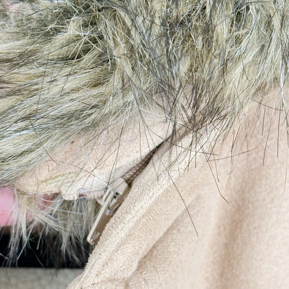 Lands' End Women's L 14-16 Faux Suede Toggle Coat Hooded Sherpa Lined Beige - Picture 7 of 10